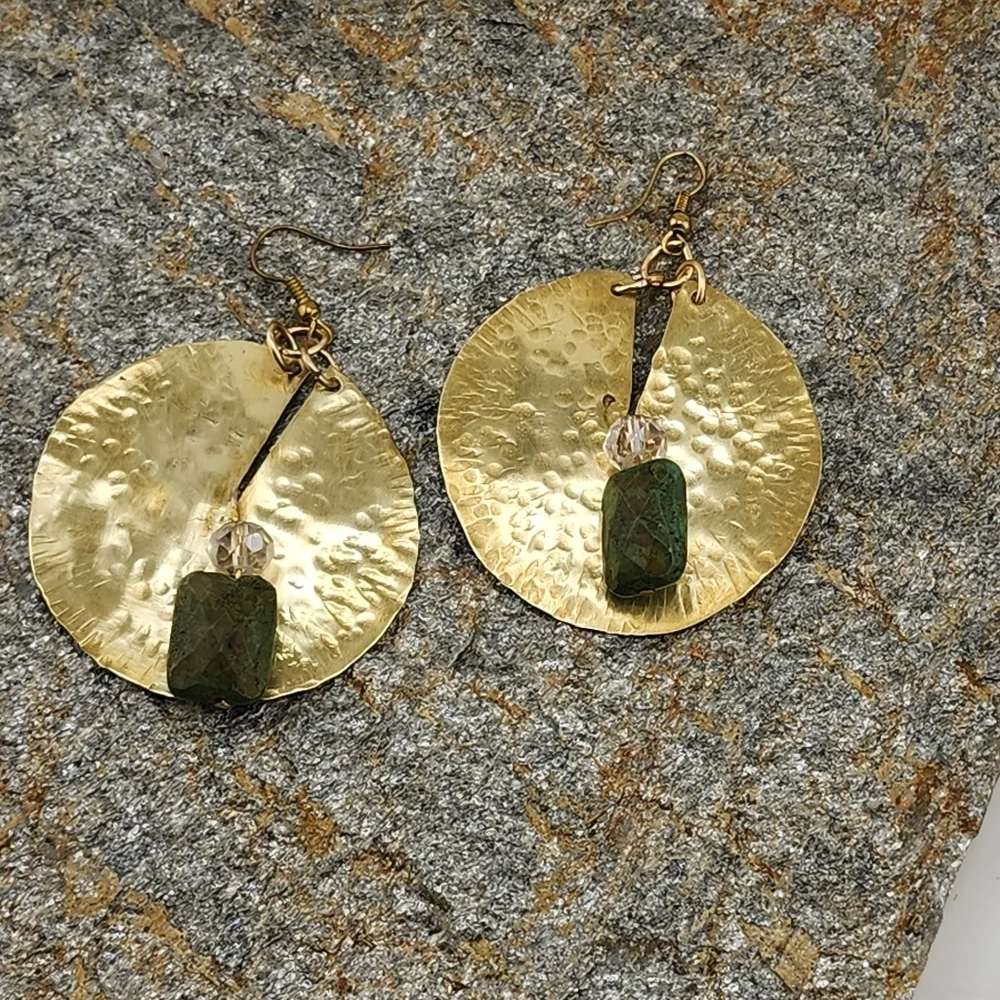 BRASS & AGATE CIRCLE EARRING MAXIMILIST DESIGN HANDMADE STATEMENT JEWELRY